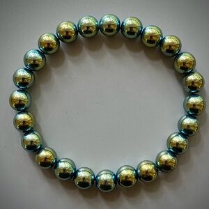 Green Blue Hematite Handcrafted Bead Bracelet